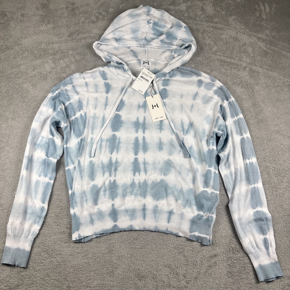 NWT John + Jenn Tie Dye Lightweight Hoodie Sweatshirt Blue Wash Women's Small